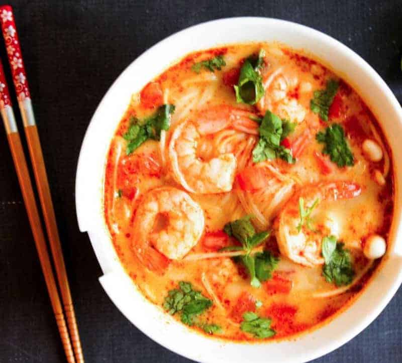 tom yum soup in a bowl ready to eat