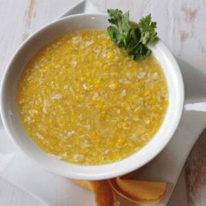 chicken and sweetcorn soup in a bowl