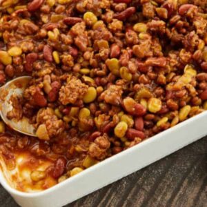 baked bean casserole ready to be served
