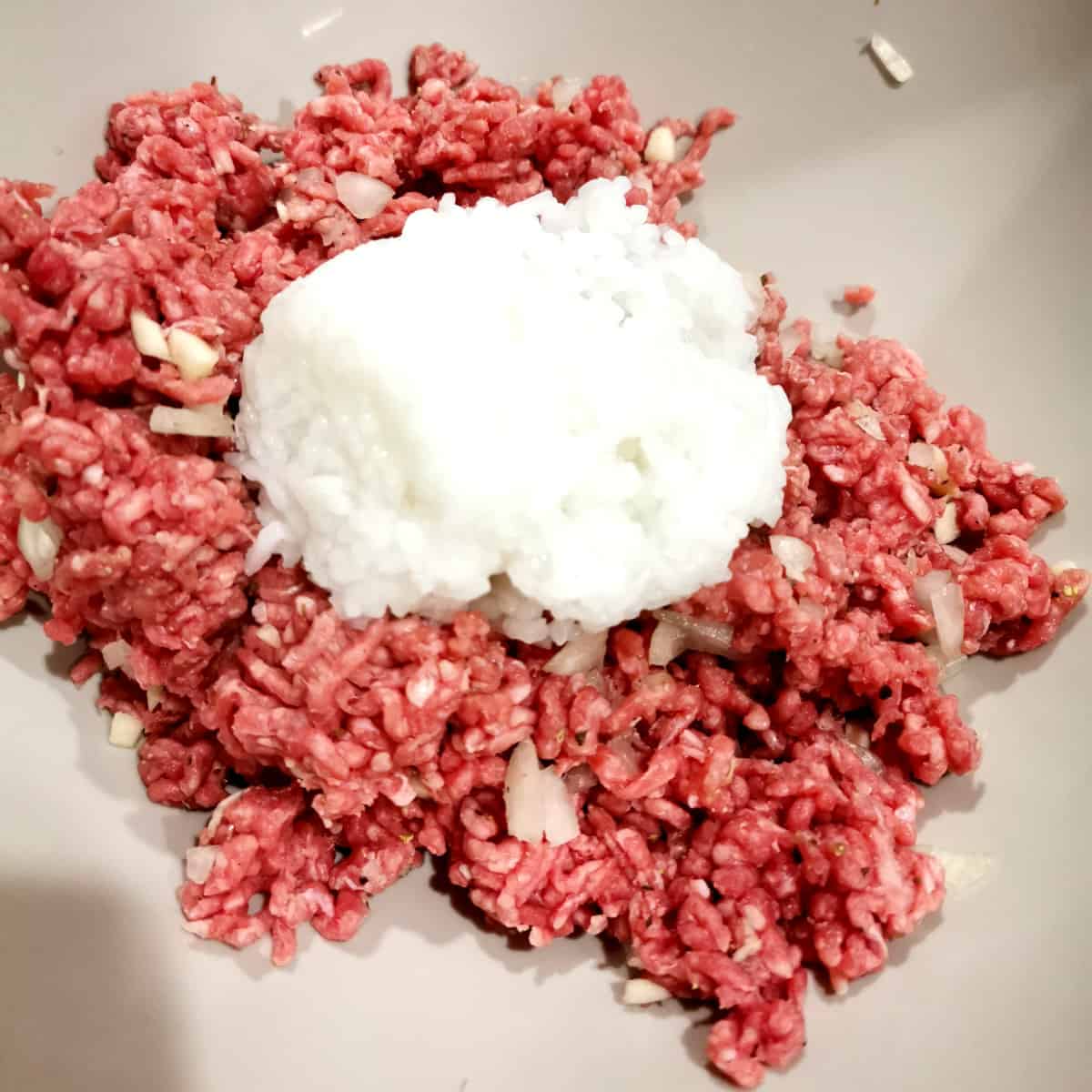 Rice and ground beef in a bowl