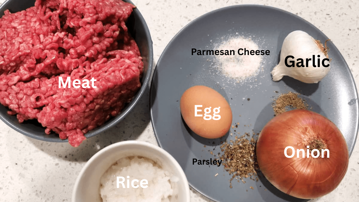 Ingredients for GF meatballs prepared.