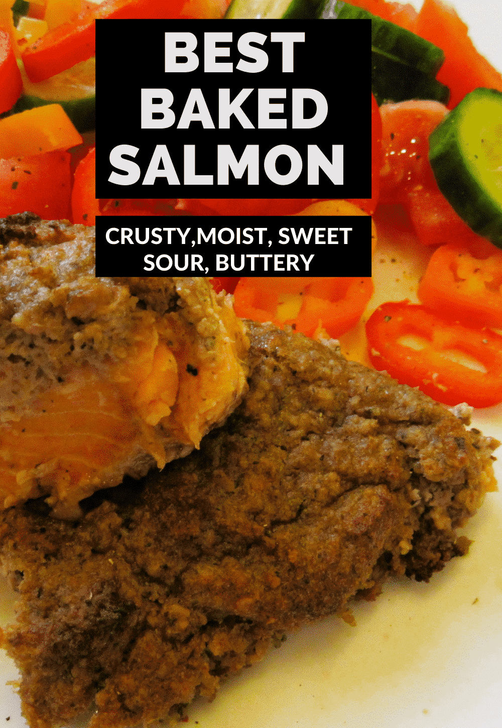 The walnut crusted salmon is served.