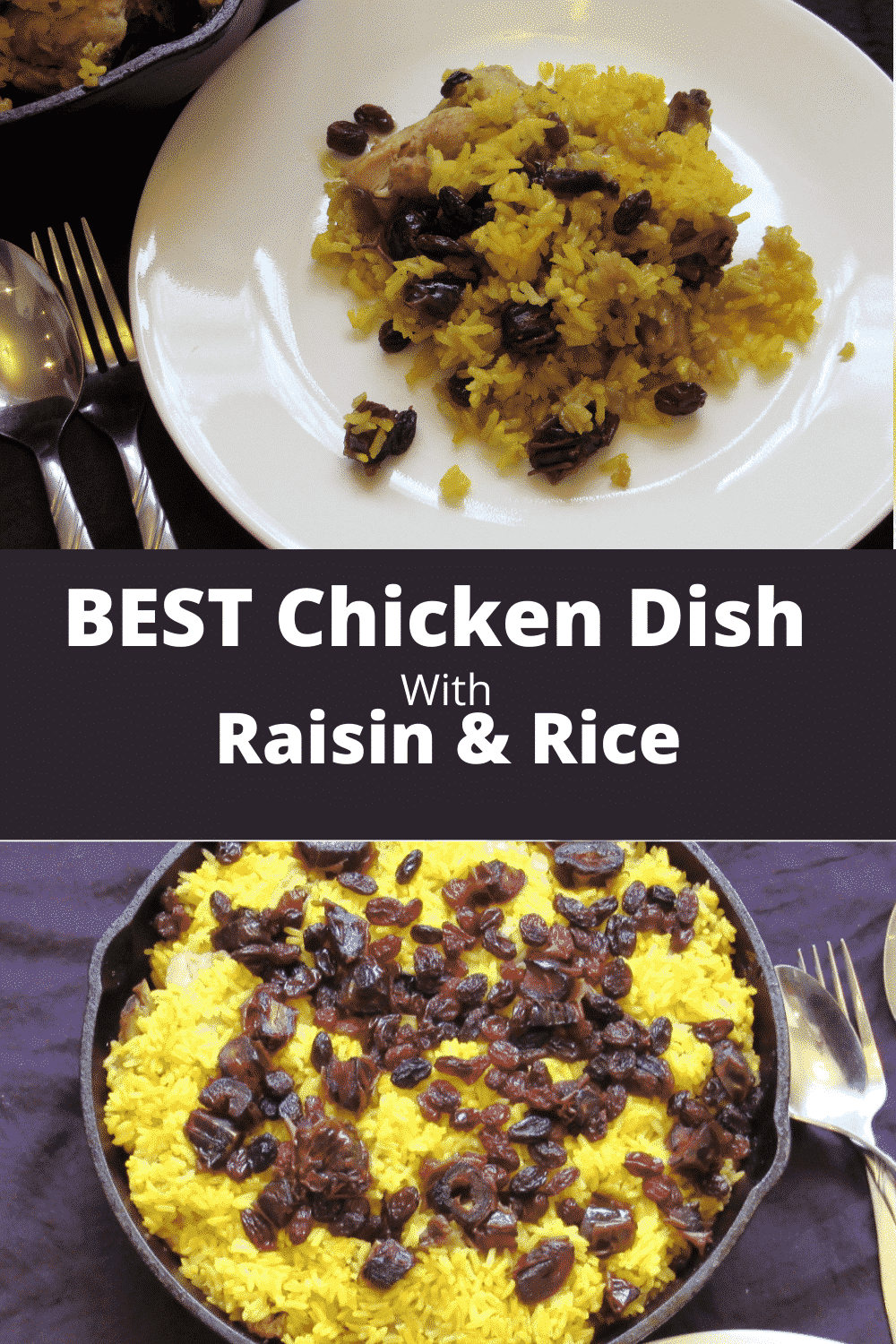 Chicken pilau is served on a cast iron skillet.